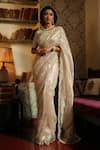 Buy_Midushi Bajoria_Silver Pure Zari Silk Tissue Floral Scallop Border Saree With Blouse _at_Aza_Fashions