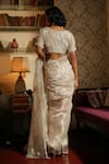 Shop_Midushi Bajoria_Silver Pure Zari Silk Tissue Floral Scallop Border Saree With Blouse _at_Aza_Fashions