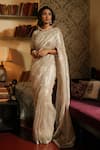 Midushi Bajoria_Silver Pure Zari Silk Tissue Floral Scallop Border Saree With Blouse _Online_at_Aza_Fashions