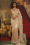 Buy_Midushi Bajoria_Gold Pure Zari Silk Tissue Floral Jaal Saree With Plain Blouse _at_Aza_Fashions