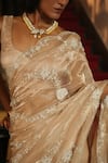 Shop_Midushi Bajoria_Gold Pure Zari Silk Tissue Floral Jaal Saree With Plain Blouse _at_Aza_Fashions