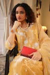 Shop_Midushi Bajoria_Yellow Pure Zari Silk Tissue Embroidered Pearl Floral Kurta Pant Set _at_Aza_Fashions