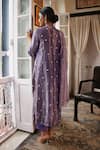 Midushi Bajoria_Purple Pure Zari Silk Tissue Embroidered Pearl Floral Wreath Kurta Pant Set _Online_at_Aza_Fashions