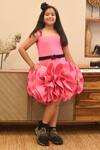 FAYON KIDS_Pink Lycra Embroidered Sequins Ruffled Sleeveless Dress_Online_at_Aza_Fashions