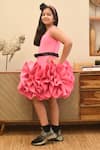 Buy_FAYON KIDS_Pink Lycra Embroidered Sequins Ruffled Sleeveless Dress_Online_at_Aza_Fashions