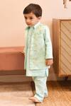 Buy_FAYON KIDS_Blue Chanderi Embroidered Floral Nehru Jacket Set_at_Aza_Fashions