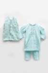 FAYON KIDS_Blue Chanderi Embroidered Floral Nehru Jacket Set_Online_at_Aza_Fashions