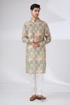 Buy_Rabani & Rakha_Green Cotton, Silk Sequins Bandhani Kurta And Pant Set _at_Aza_Fashions