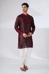 Buy_Rabani & Rakha_Maroon Georgette Embroidered Sequin Thread And Kurta & Pant Set  _at_Aza_Fashions