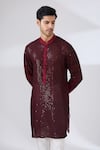 Rabani & Rakha_Maroon Georgette Embroidered Sequin Thread And Kurta & Pant Set  _Online_at_Aza_Fashions