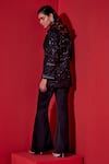 Shop_Studio22 by Pulkita Arora Bajaj_Black Tweed Embellished Sequin Plunge V Neck Jacket And Pant Set _at_Aza_Fashions