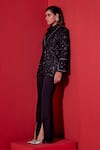 Studio22 by Pulkita Arora Bajaj_Black Tweed Embellished Sequin Plunge V Neck Jacket And Pant Set _Online_at_Aza_Fashions