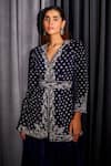 Buy_Studio22 by Pulkita Arora Bajaj_Blue Velvet Embroidered Sequin V Neck Hand Kurta Gharara Set _Online_at_Aza_Fashions
