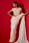 Buy_Studio22 by Pulkita Arora Bajaj_Off White Silk Embellished Pearl Round Pre-draped Saree With Blouse _at_Aza_Fashions