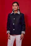 Buy_Studio22 by Pulkita Arora Bajaj_Blue Wool Blend Embroidered Bead Collar Glass Hand Jacket _at_Aza_Fashions