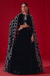 Buy_Studio22 by Pulkita Arora Bajaj_Black Velvet Embellished Pearl Round Lehenga Set With Spherical Shawl _at_Aza_Fashions