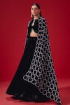 Buy_Studio22 by Pulkita Arora Bajaj_Black Velvet Embellished Pearl Round Lehenga Set With Spherical Shawl _Online_at_Aza_Fashions