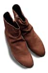 Shop_Dmodot_Brown Plain Sprazzo Pleated Chelsea Boots _Online_at_Aza_Fashions