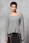 Buy_Mellowdrama_Grey 100% Cotton Embroidery Metallic Quad Round Studded Sweater _at_Aza_Fashions