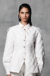 Mellowdrama_White 100% Cotton Quilted Collar Jacket With Joggers _Online_at_Aza_Fashions