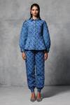 Buy_Mellowdrama_Blue 100% Cotton Quilted Collar Overdyed Jacket With Joggers _at_Aza_Fashions