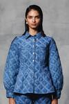 Mellowdrama_Blue 100% Cotton Quilted Collar Overdyed Jacket With Joggers _Online_at_Aza_Fashions