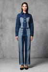 Buy_Mellowdrama_Blue 100% Cotton Denim Panelled Collar Mix And Match Crop Jacket With Pant _at_Aza_Fashions