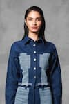 Mellowdrama_Blue 100% Cotton Denim Panelled Collar Mix And Match Crop Jacket With Pant _Online_at_Aza_Fashions