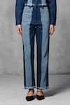 Buy_Mellowdrama_Blue 100% Cotton Denim Panelled Collar Mix And Match Crop Jacket With Pant _Online_at_Aza_Fashions