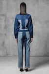 Shop_Mellowdrama_Blue 100% Cotton Denim Panelled Collar Mix And Match Crop Jacket With Pant _at_Aza_Fashions