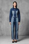 Mellowdrama_Blue 100% Cotton Denim Color Block Collar Panelled Mix And Match Crop Jacket _Online_at_Aza_Fashions