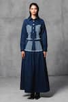 Buy_Mellowdrama_Blue 100% Cotton Denim Color Panelled Mix And Match Crop Jacket With Maxi Skirt _at_Aza_Fashions