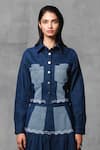 Mellowdrama_Blue 100% Cotton Denim Color Panelled Mix And Match Crop Jacket With Maxi Skirt _Online_at_Aza_Fashions