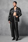 Buy_Mellowdrama_Black 100% Cotton Denim Stitch Line Double Collar Oversized Jacket With Pant _at_Aza_Fashions