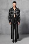 Mellowdrama_Black 100% Cotton Denim Stitch Line Double Collar Oversized Jacket With Pant _Online_at_Aza_Fashions