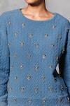 Mellowdrama_Blue 100% Cotton Embellished Swarovski Stones Oversized Sweatshirt _Online_at_Aza_Fashions