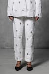 Mellowdrama_White 100% Cotton Embellished Swarovski Pant _Online_at_Aza_Fashions