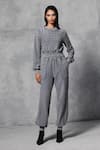 Buy_Mellowdrama_Grey 100% Cotton Terry Embellished Studs Round Neck Sweatshirt With Track Pant _at_Aza_Fashions