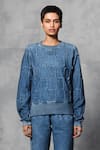 Buy_Mellowdrama_Blue 100% Cotton Terry Patch Work Square Round Neck Sweatshirt _at_Aza_Fashions