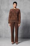 Buy_Mellowdrama_Brown 100% Cotton Terry Patch Work Square Round Full Sleeve Sweatshirt With Pant _at_Aza_Fashions