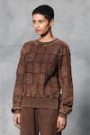 Buy_Mellowdrama_Brown 100% Cotton Terry Patch Work Square Round Full Sleeve Sweatshirt With Pant _Online_at_Aza_Fashions