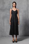 Buy_Mellowdrama_Black 100% Cotton Denim Plain Sweetheart Neck Dress _at_Aza_Fashions