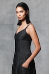 Mellowdrama_Black 100% Cotton Denim Plain Sweetheart Neck Dress _Online_at_Aza_Fashions