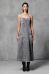 Mellowdrama_Grey 100% Cotton Plain Sweetheart Neck Overdyed Distressed Dress _Online_at_Aza_Fashions