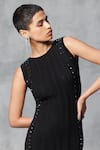 Mellowdrama_Black 100% Cotton Placement Embellished Studs Round Neck Studded Sweater Dress _Online_at_Aza_Fashions