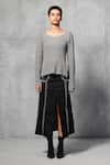 Buy_Mellowdrama_Black 100% Cotton Denim Plain Front Slit Skirt _at_Aza_Fashions