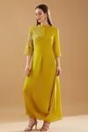 Buy_Baidehi_Yellow Georgette Sequins Mandarin Floral Placement Embroidered Draped Dress _at_Aza_Fashions