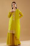 Buy_BAIDEHI_Yellow Bamboo, Georgette, Organza Embroidery, Marodi Kurta And Sharara Set _at_Aza_Fashions