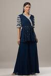 Buy_BAIDEHI_Blue Georgette, Silk Pearls, Resham Embroidered Short Angrakha And Palazzo Set _at_Aza_Fashions