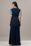 Shop_BAIDEHI_Blue Georgette, Silk Pearls, Resham Embroidered Short Angrakha And Palazzo Set _at_Aza_Fashions
